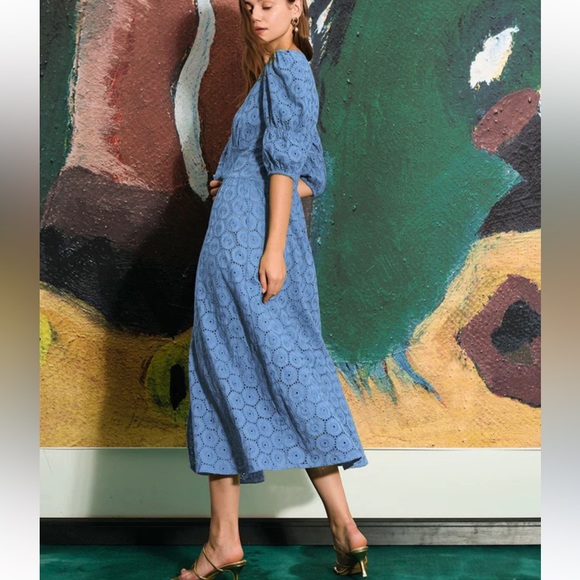 Rihoas The Blue Puff Sleeve Cutout Slit Maxi Dress - Picture 4 of 8